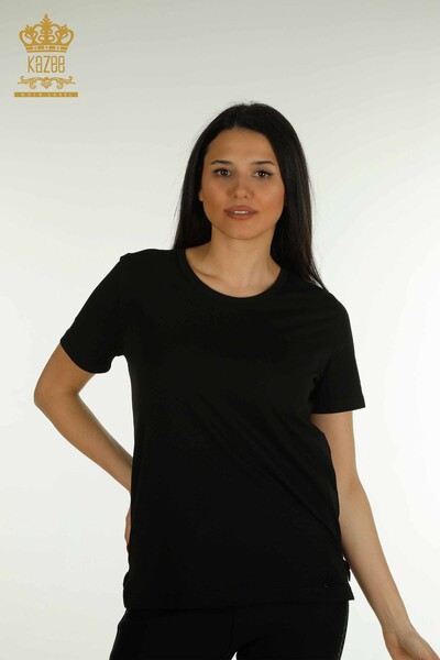 Bluză de damă cu ridicata - cu mânecă scurtă - neagră - 79563 | KAZEE - Thumbnail