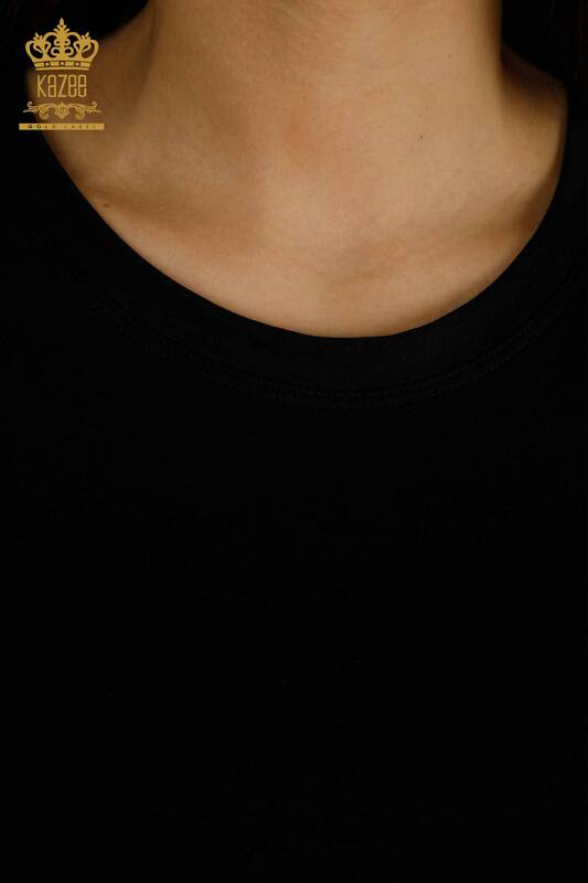 Bluză de damă cu ridicata - cu mânecă scurtă - neagră - 79563 | KAZEE