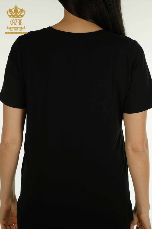 Bluză de damă cu ridicata - cu mânecă scurtă - neagră - 79563 | KAZEE