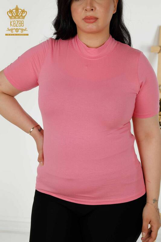 Bluză de damă cu mânecă scurtă roz - 79264 | KAZEE