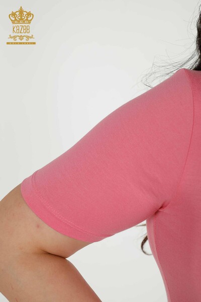 Bluză de damă cu mânecă scurtă roz - 79264 | KAZEE - Thumbnail