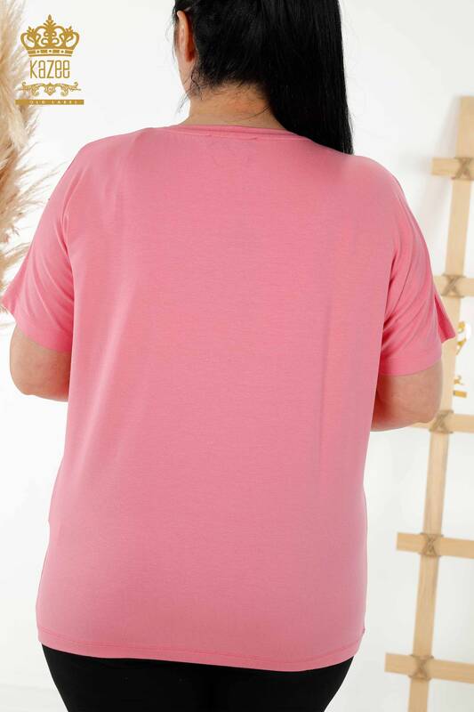 Bluză de damă cu mânecă scurtă roz - 79288 | KAZEE