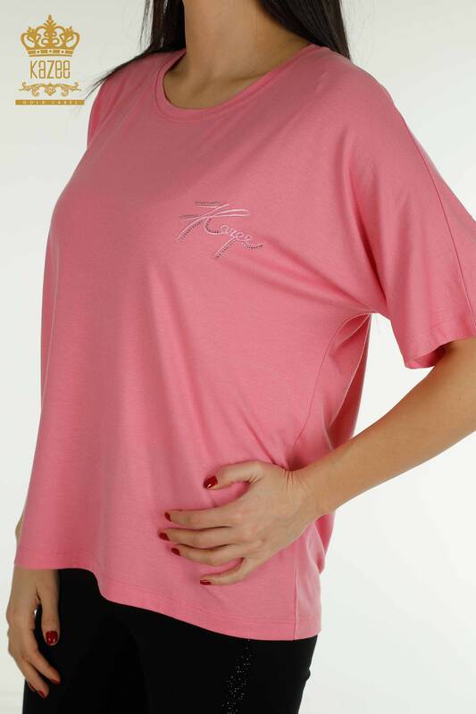 Bluză de damă cu mânecă scurtă roz - 79302 | KAZEE
