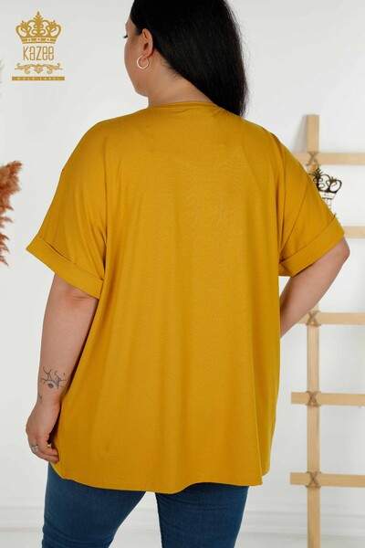Bluză cu mânecă scurtă pentru femei, șofran - 79324 | KAZEE - Thumbnail