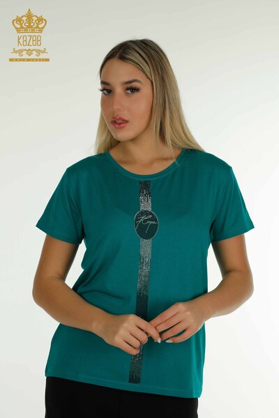 Bluză de damă cu mânecă scurtă verde - 79239 | KAZEE - Thumbnail