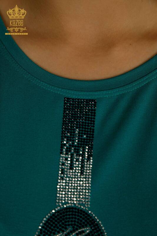 Bluză de damă cu mânecă scurtă verde - 79239 | KAZEE