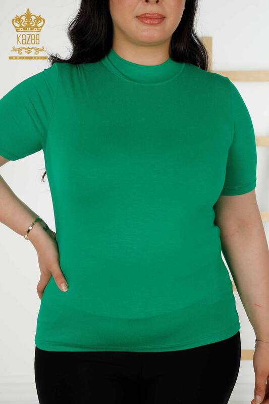 Bluză de damă cu mânecă scurtă verde - 79264 | KAZEE