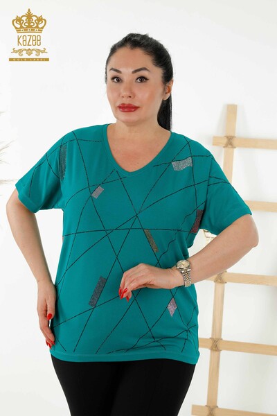 Bluză de damă cu mânecă scurtă verde - 79288 | KAZEE - Thumbnail