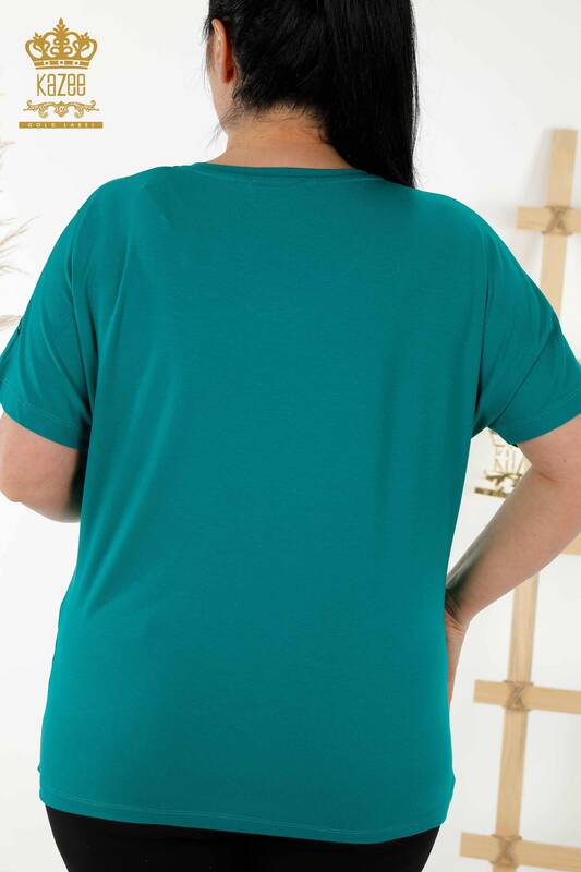 Bluză de damă cu mânecă scurtă verde - 79288 | KAZEE