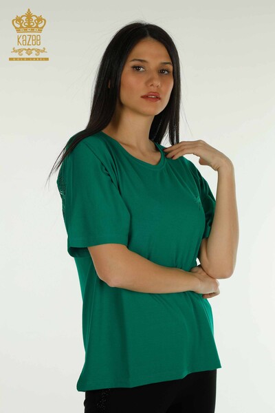 Bluză de damă cu mânecă scurtă verde - 79302 | KAZEE - Thumbnail