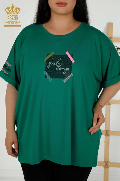 Bluză de damă cu mânecă scurtă verde - 79323 | KAZEE - Thumbnail