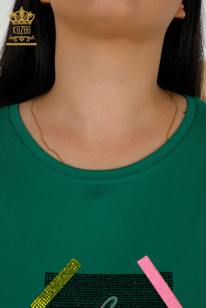 Bluză de damă cu mânecă scurtă verde - 79323 | KAZEE - 4