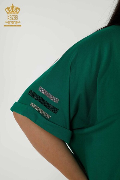 Bluză de damă cu mânecă scurtă verde - 79323 | KAZEE - Thumbnail