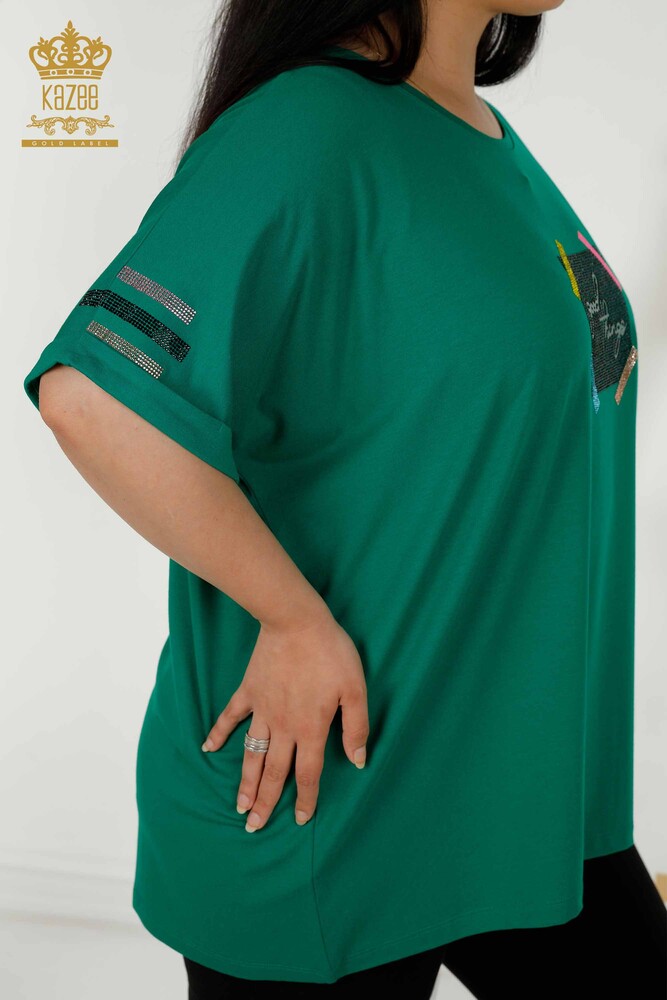 Bluză de damă cu mânecă scurtă verde - 79323 | KAZEE - 7