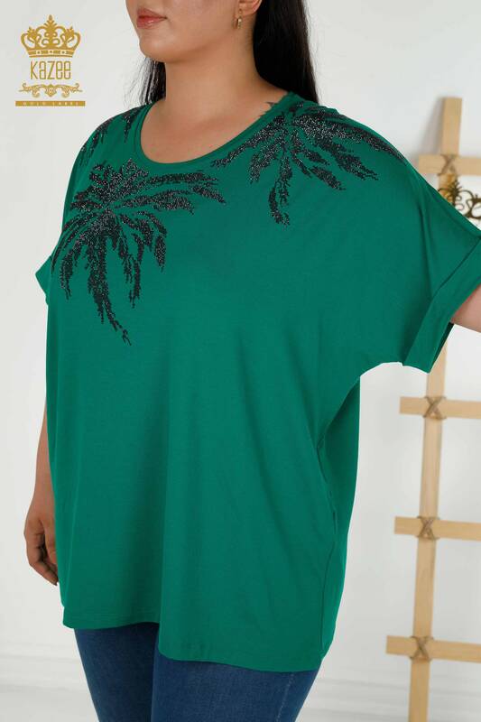 Bluză de damă cu mânecă scurtă verde - 79324 | KAZEE