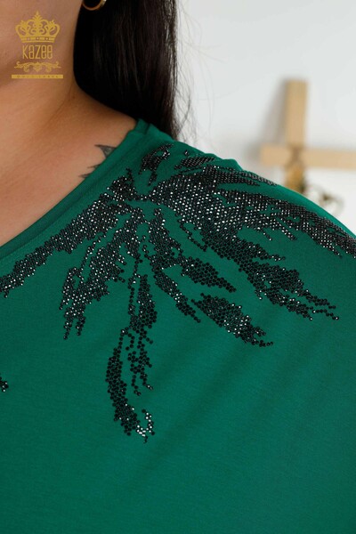 Bluză de damă cu mânecă scurtă verde - 79324 | KAZEE - Thumbnail