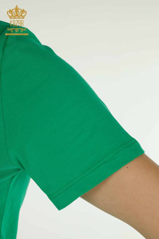 Bluză de damă cu ridicata - Cu mânecă scurtă - verde - 79563 | KAZEE