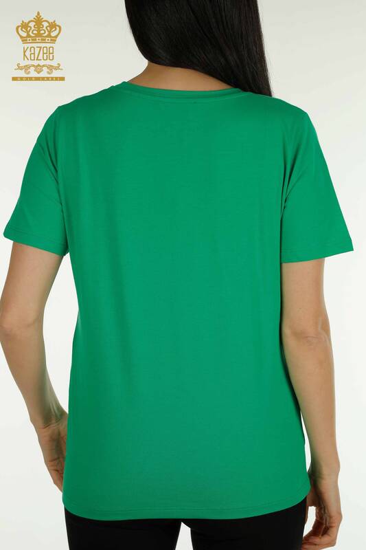 Bluză de damă cu ridicata - Cu mânecă scurtă - verde - 79563 | KAZEE