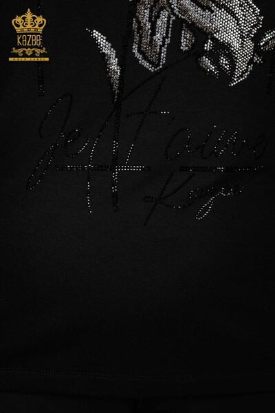 Bluză de damă cu ridicata cu modele florale neagră - 79014 | KAZEE - Thumbnail