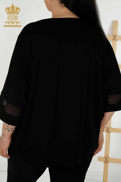 Bluză de damă cu ridicata cu model floral negru - 79087 | KAZEE - Thumbnail