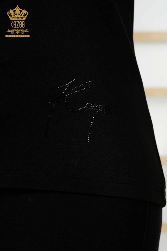 Bluză de damă cu ridicata cu modele florale neagră - 79307 | KAZEE