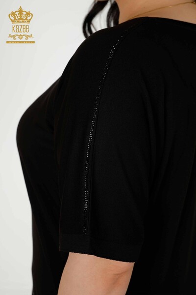 Bluză de damă cu ridicata cu modele florale neagră - 79307 | KAZEE - Thumbnail