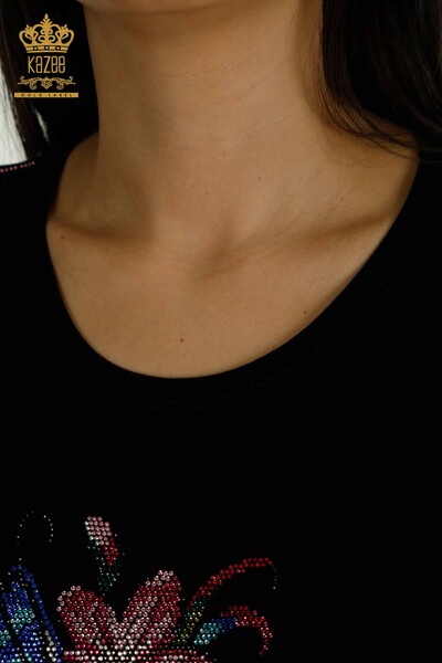 Bluză de damă cu ridicata cu modele florale neagră - 79352 | KAZEE - Thumbnail