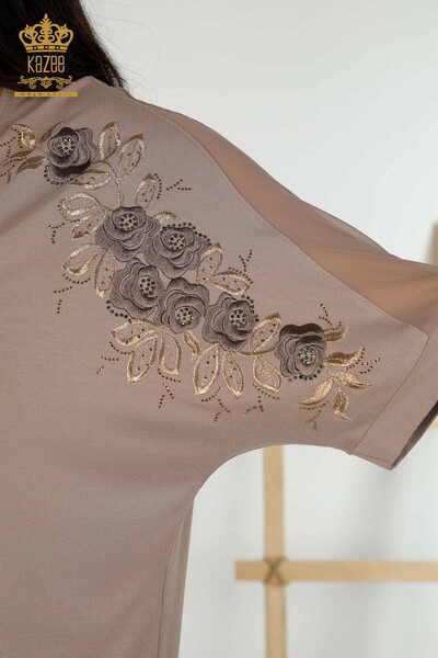 Bluză de damă cu ridicata din nurcă cu model trandafir - 79095 | KAZEE - Thumbnail
