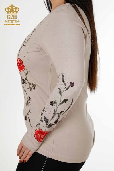 Bluză de damă cu ridicata din nurcă cu model trandafir - 79044 | KAZEE - Thumbnail