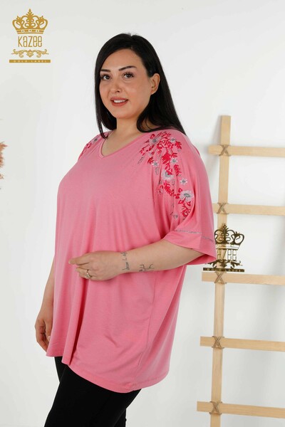 Bluză de damă cu ridicata cu modele florale roz - 79068 | KAZEE - Thumbnail