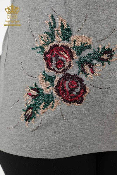 Bluză de damă cu ridicata cu model trandafir gri - 79046 | KAZEE - Thumbnail