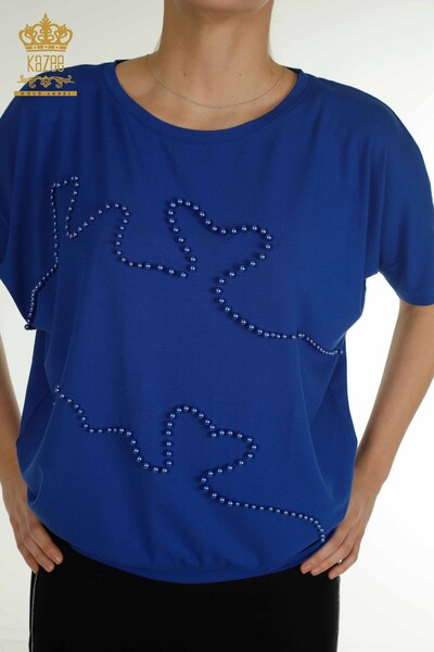 Bluză cu ridicata pentru femei - Brodat cu margele - Saks - 79196 | KAZEE - Thumbnail