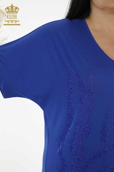 Bluză de damă cu mânecă scurtă cu model Saks - 79070 | KAZEE - Thumbnail