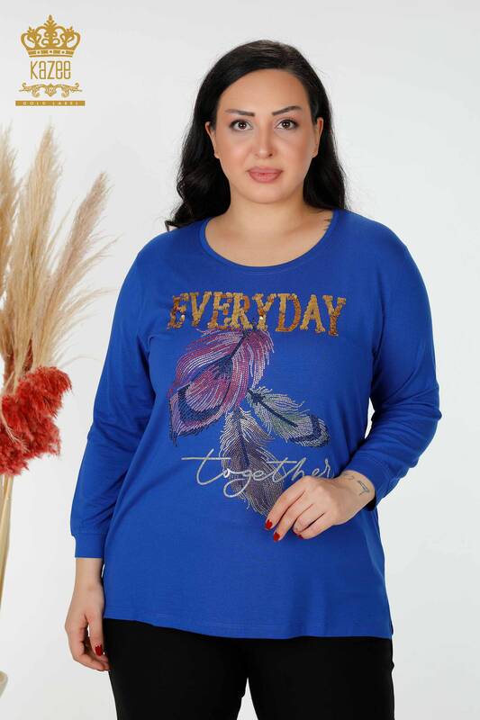 Bluză de damă cu ridicata Frunze cu model Saks - 77913 | KAZEE