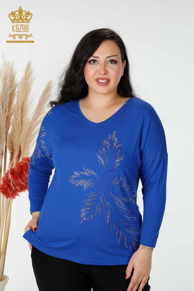 Bluză de damă cu ridicata Frunze cu model Saks - 77970 | KAZEE - 1