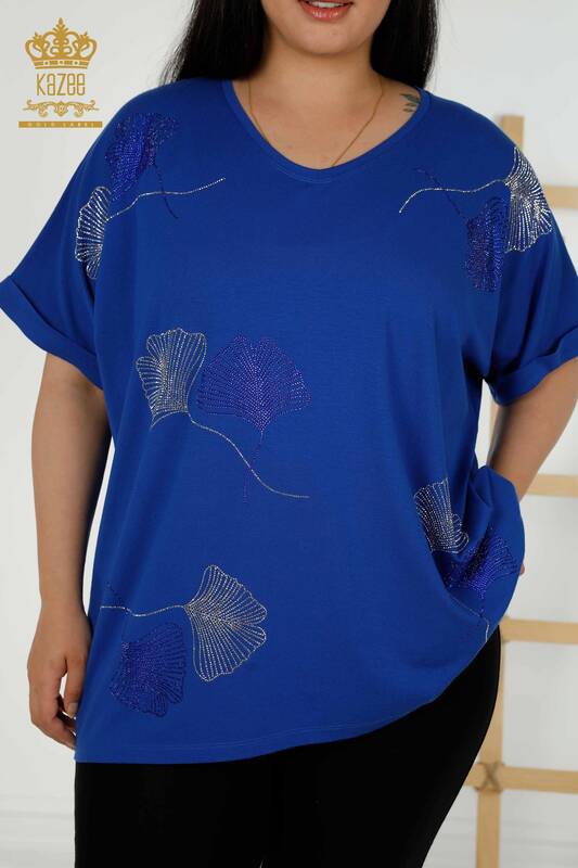 Bluză de damă cu ridicata frunze cu model Saks - 79318 | KAZEE