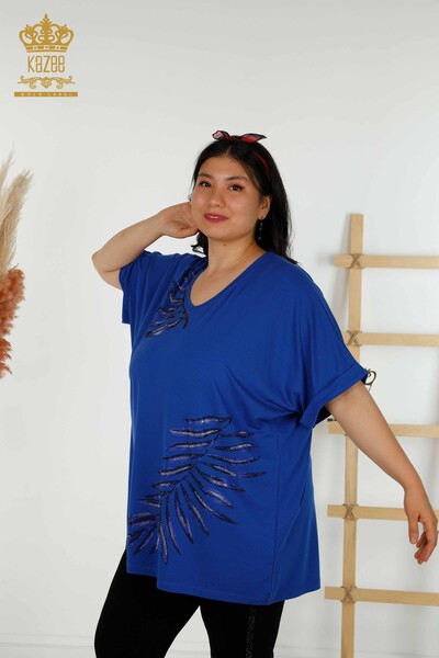 Bluză de damă cu ridicata Frunze cu model Saks - 79319 | KAZEE - Thumbnail