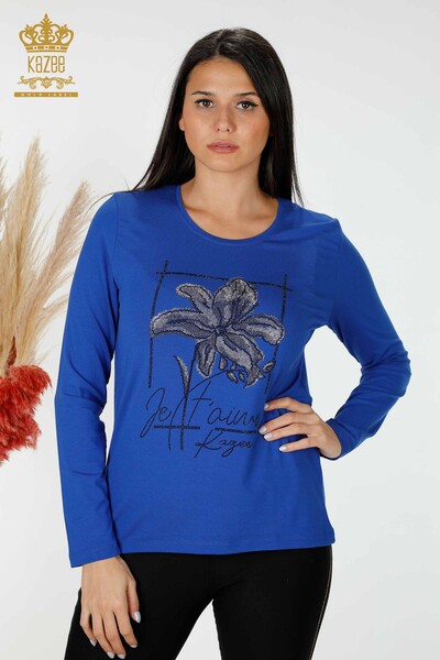 Bluză de damă cu ridicata Saks cu modele de flori - 79014 | KAZEE - Thumbnail