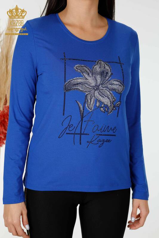 Bluză de damă cu ridicata Saks cu modele de flori - 79014 | KAZEE