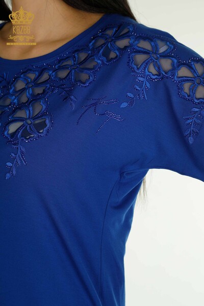 Bluză de damă cu ridicata Saks cu modele de flori - 79049 | KAZEE - Thumbnail