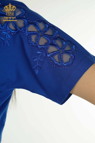 Bluză de damă cu ridicata Saks cu modele de flori - 79049 | KAZEE - Thumbnail