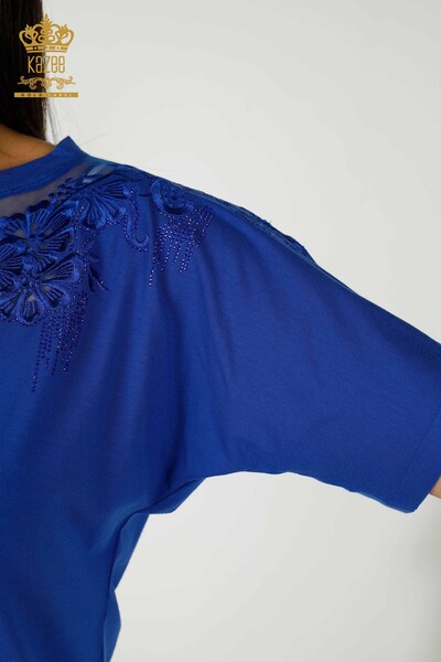 Bluză de damă cu ridicata Saks cu modele de flori - 79081 | KAZEE - Thumbnail