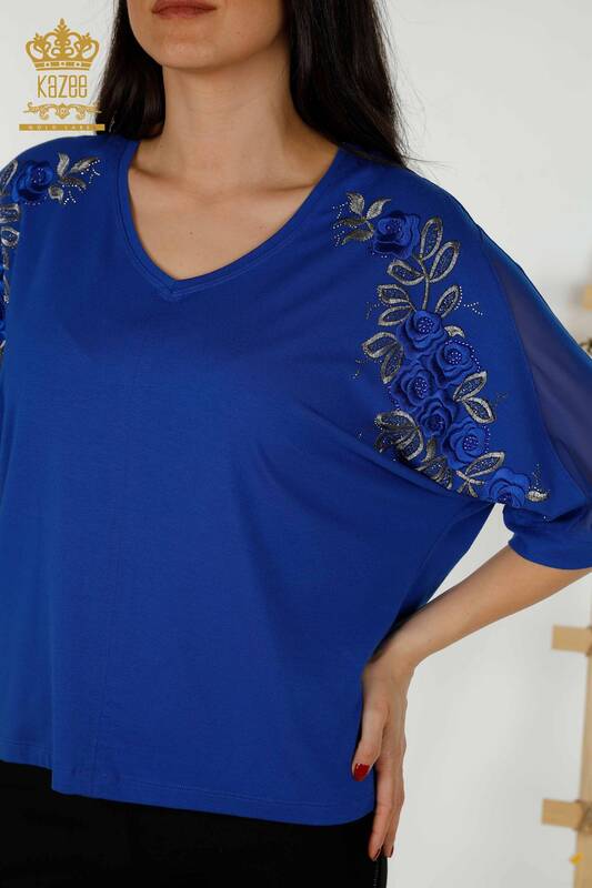 Bluză de damă cu ridicata Saks cu model trandafiri - 79095 | KAZEE
