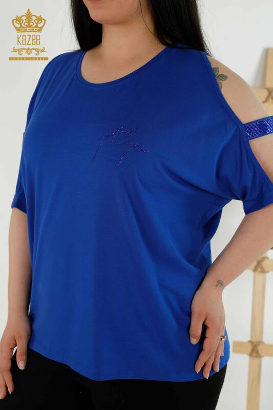 Bluză de damă cu ridicata cu umăr Saks - 79108 | KAZEE