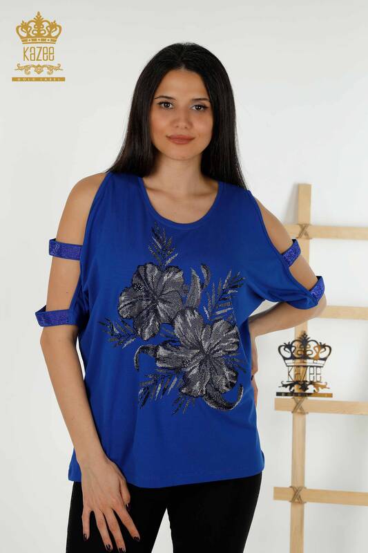 Bluză de damă cu ridicata cu umăr Saks - 79289 | KAZEE