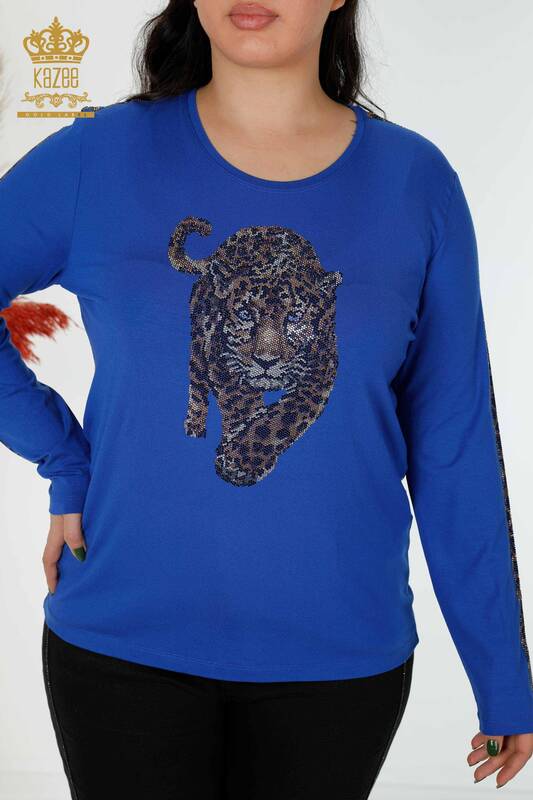 Bluză de damă cu ridicata cu model tigru Saks - 79050 | KAZEE