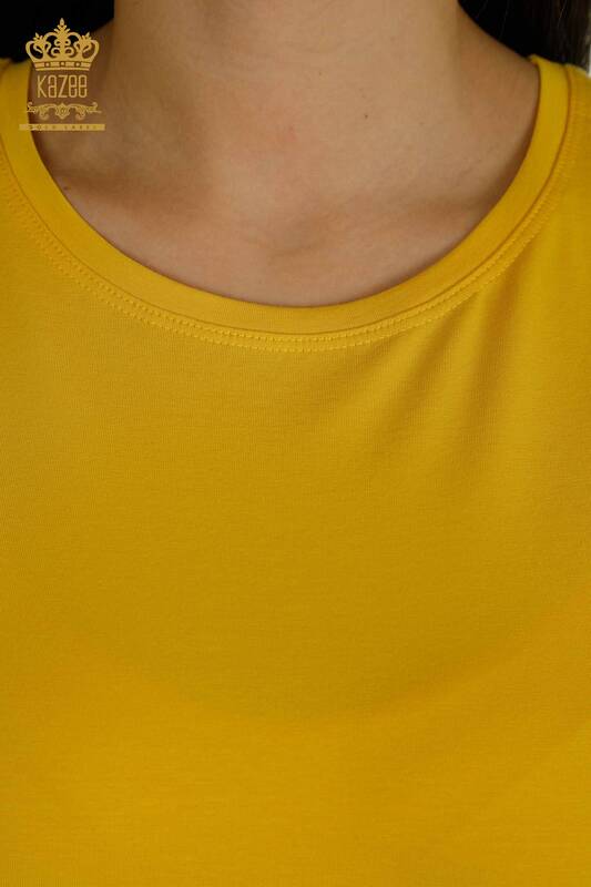 Bluză de damă cu mânecă scurtă galbenă - 79178 | KAZEE