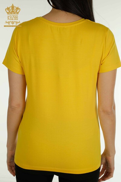 Bluză de damă cu mânecă scurtă galbenă - 79178 | KAZEE - Thumbnail