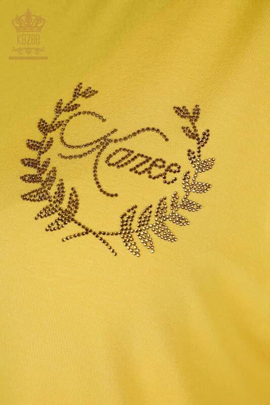 Bluză de damă cu mânecă scurtă galbenă - 79236 | KAZEE