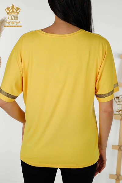 Bluză de damă cu mânecă scurtă galbenă - 79236 | KAZEE - Thumbnail